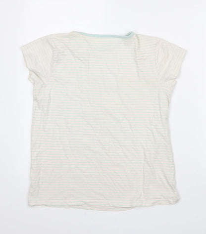 Primark Girls Ivory Striped Cotton Basic T-Shirt Size 11-12 Years Crew Neck  - Unicorn print