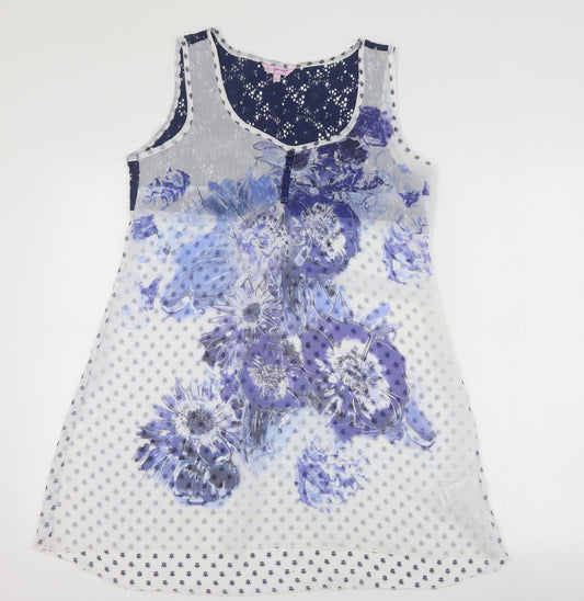 Per Una Womens White Floral Polyamide Basic Blouse Size 12 Round Neck