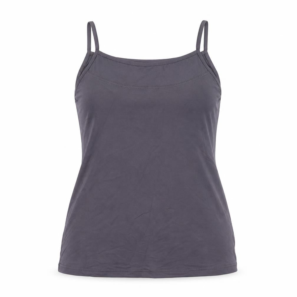 Front view of ZBiz women’s grey polyamide basic tank, size XL, round neck