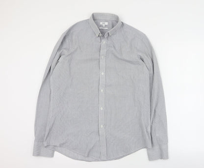 F&F Mens Grey Plaid Polyester  Button-Up Size 15.5 Collared Button