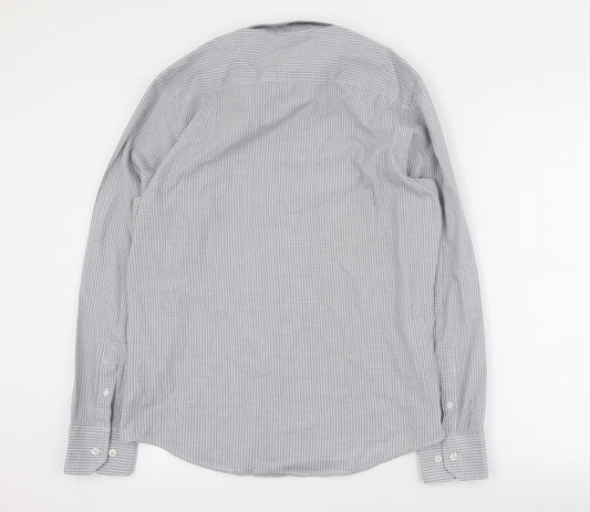 F&F Mens Grey Plaid Polyester  Button-Up Size 15.5 Collared Button