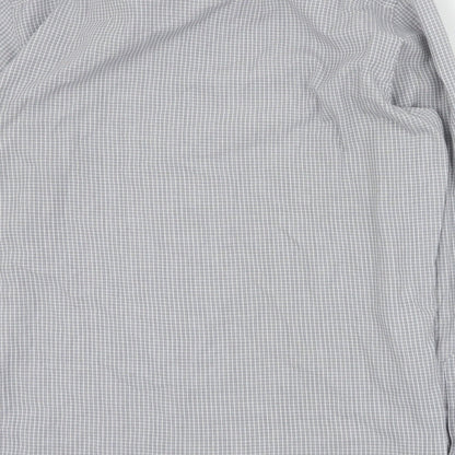 F&F Mens Grey Plaid Polyester  Button-Up Size 15.5 Collared Button