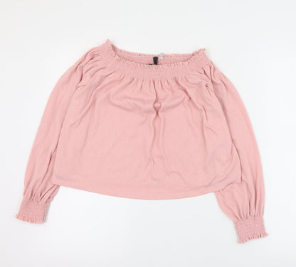 H&M Womens Pink  Polyester Basic Blouse Size M Off the Shoulder