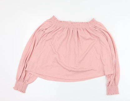 H&M Womens Pink  Polyester Basic Blouse Size M Off the Shoulder