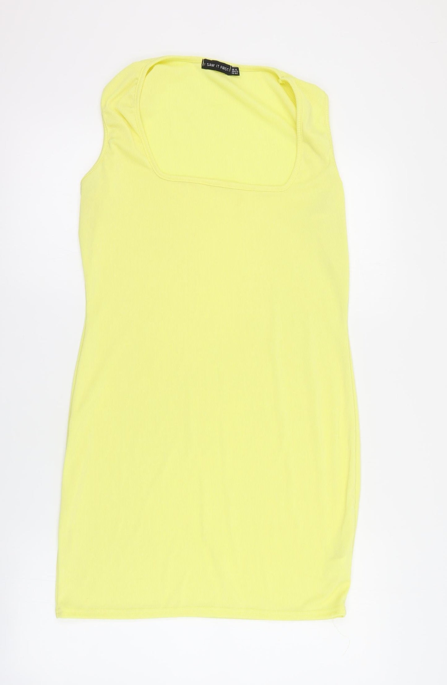 I SAW IT FIRST Womens Yellow  Polyester Bodycon  Size 16  Square Neck Pullover - Ribbed