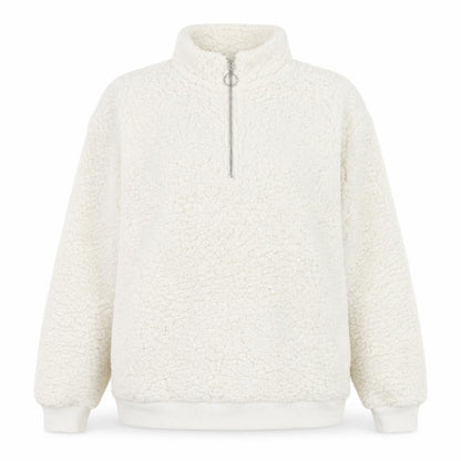 Front view of Peacocks women’s white 100% polyester pullover sweatshirt, size UK 14, zip