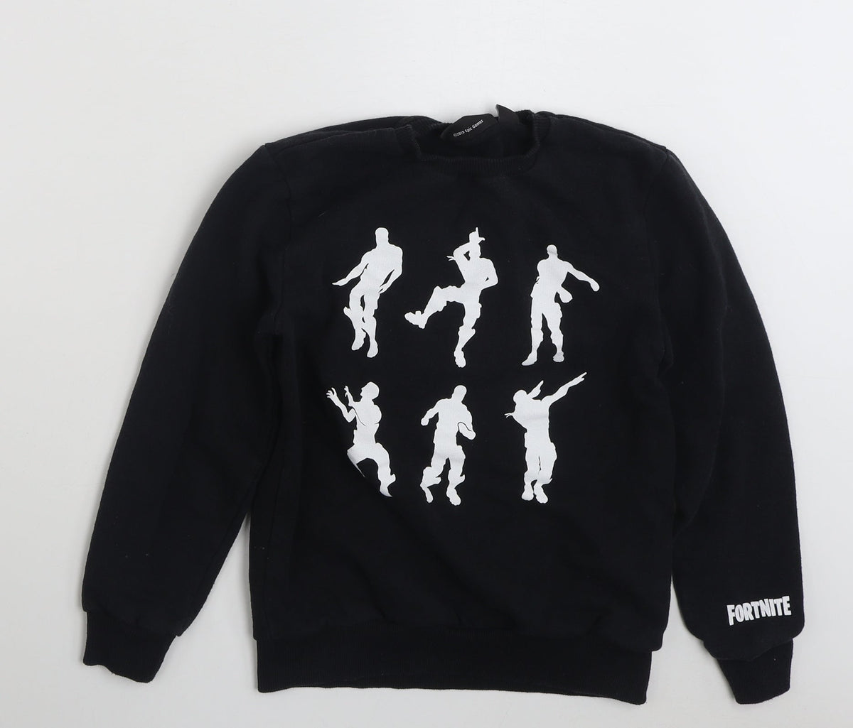 Front view of Primark girls’ black polyester pullover sweatshirt, size M, pullover - fortnite