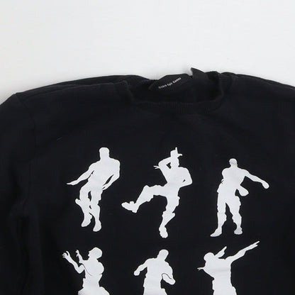 Close-up detail of Primark girls’ black polyester pullover sweatshirt, size M, pullover - fortnite