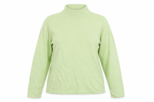 Front view of Bonmarché women’s green high neck acrylic jumper, size M
