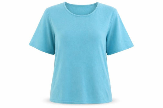 Front view of Bonmarché women’s blue scoop neck acrylic jumper, size L