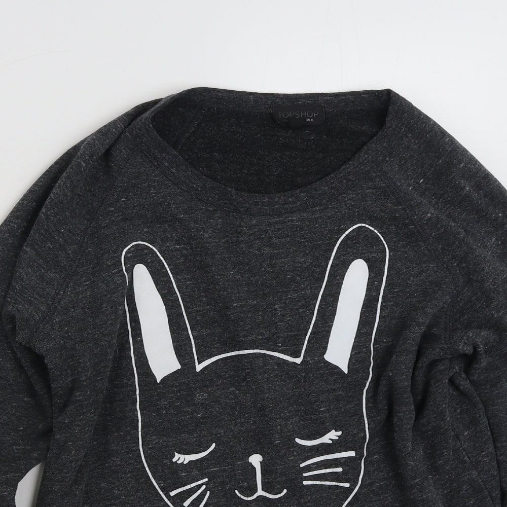 Topshop Womens Grey  Polyester Pullover Sweatshirt Size 8  Pullover - Cat