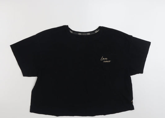 Womens UK Size L New Look Black Cropped T-Shirt