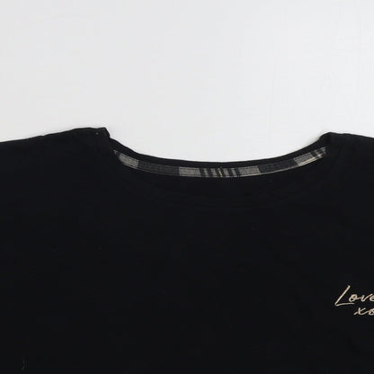 Womens UK Size L New Look Black Cropped T-Shirt