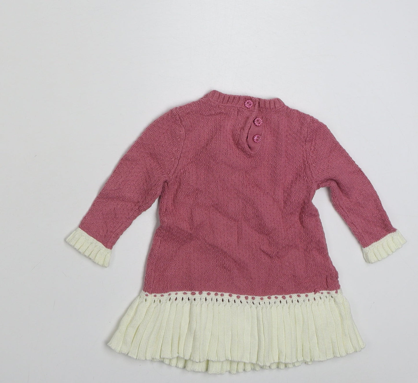 Max Studio Girls Pink  Cotton Jumper Dress  Size 3-6 Months  Crew Neck Button