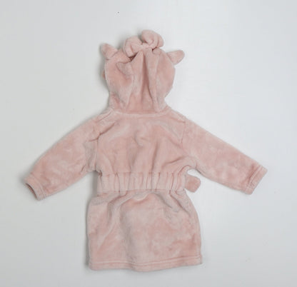 George Girls Pink Solid 100% Polyester Robe  Size 3-6 Months  Tie - Rabbit