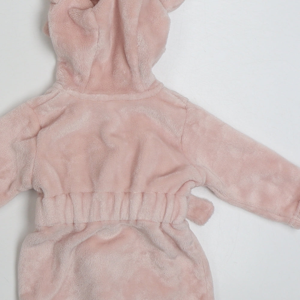 George Girls Pink Solid 100% Polyester Robe  Size 3-6 Months  Tie - Rabbit