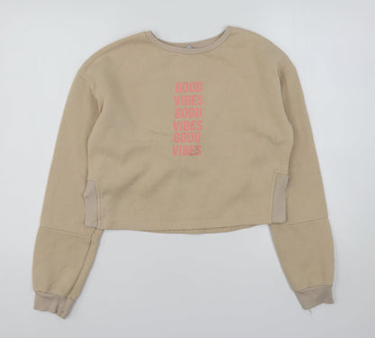 Primark Girls Beige  Cotton Pullover Sweatshirt Size 13-14 Years   - Cropped