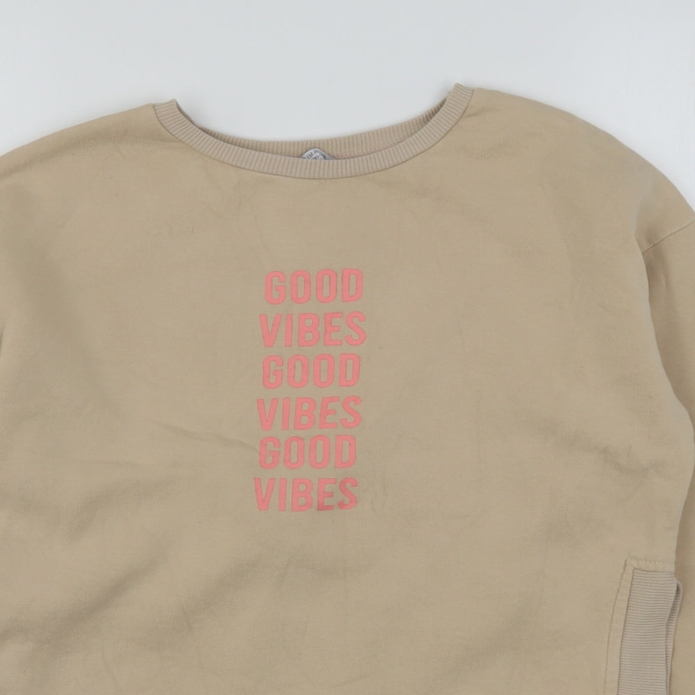 Primark Girls Beige  Cotton Pullover Sweatshirt Size 13-14 Years   - Cropped
