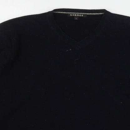 George Mens Blue V-Neck  Acrylic Pullover Jumper Size L