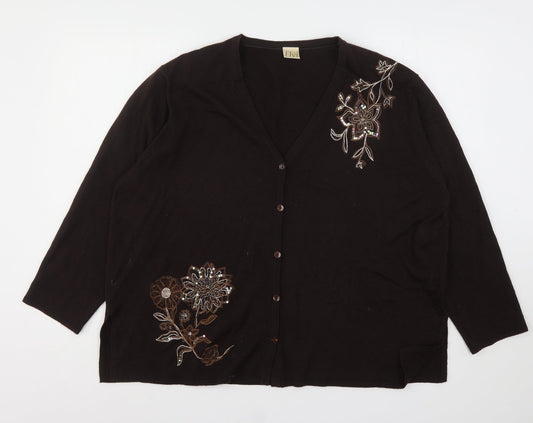 Womens UK Size M ELVI Brown Cardigan Jumper