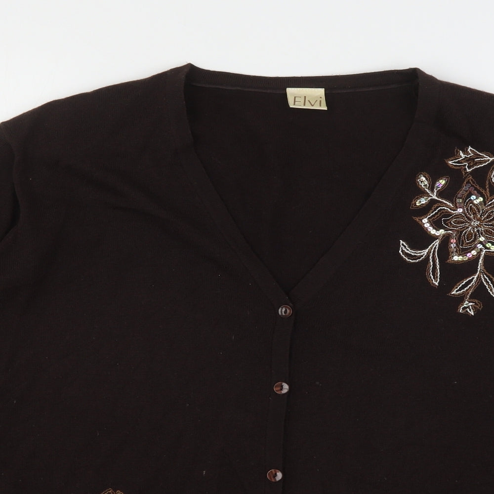 Womens UK Size M ELVI Brown Cardigan Jumper