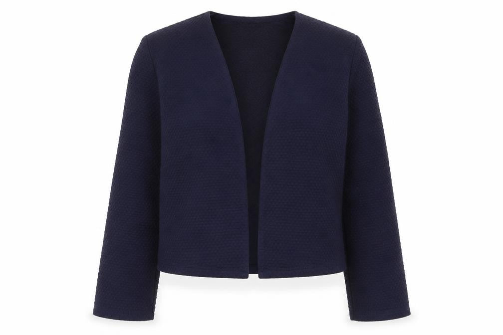 Front view of Tu women’s blue v-neck acrylic cardigan jumper, size UK 10