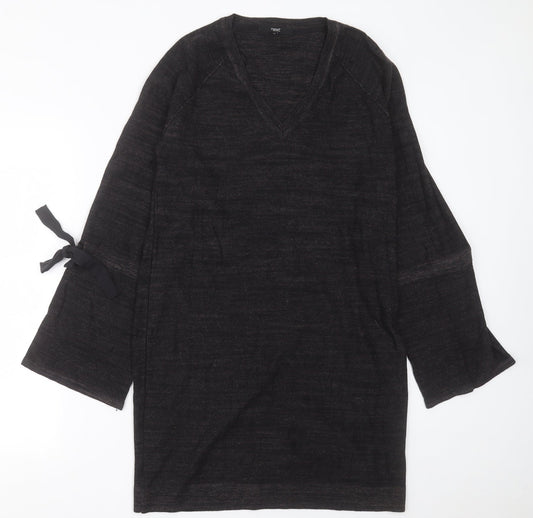 NEXT Womens Grey  Cotton Jumper Dress  Size 12  V-Neck Pullover