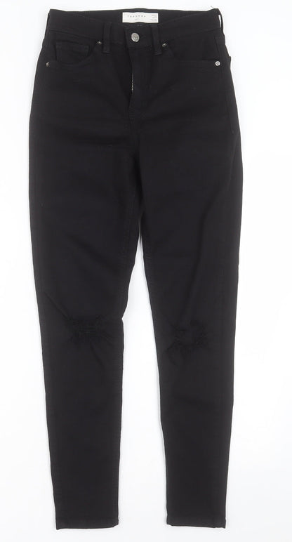 Topshop Womens Black  Cotton Skinny Jeans Size 26 in L30 in Regular Button