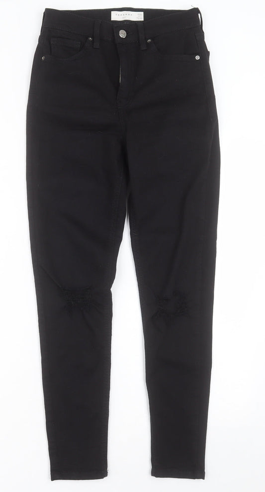 Topshop Womens Black  Cotton Skinny Jeans Size 26 in L30 in Regular Button