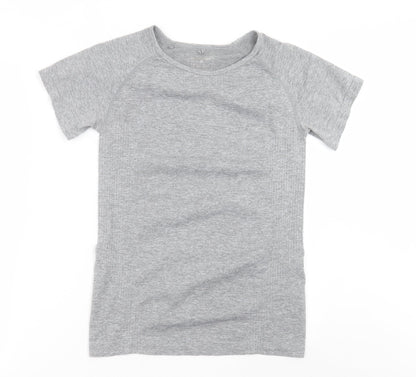Additional front view of Work Out women’s grey polyester basic t-shirt, size S, crew neck pullover