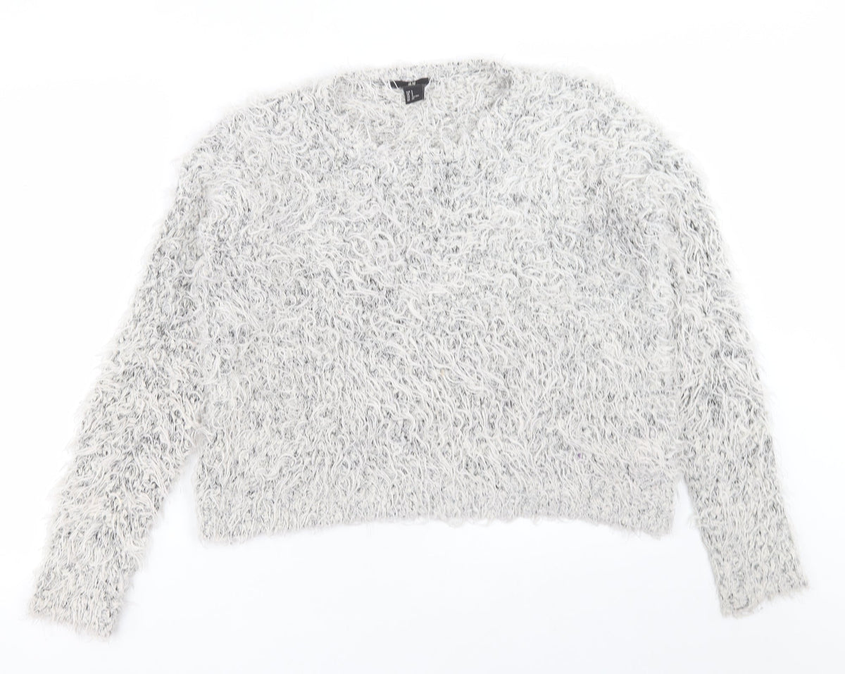 H&M Womens Grey Crew Neck  Acrylic Pullover Jumper Size S