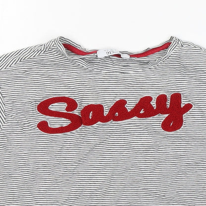 New Look Girls White Striped Cotton Basic T-Shirt Size M Round Neck Pullover - Sassy