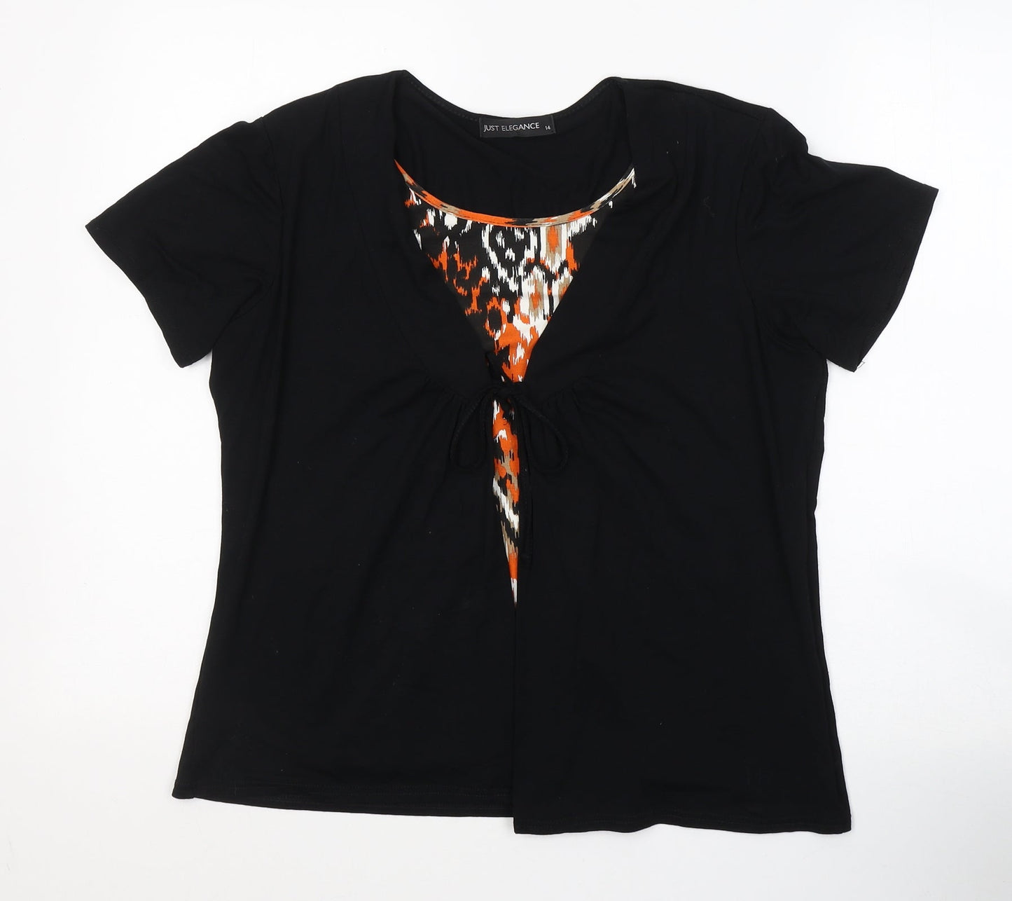 Womens UK Size 14 JUST ELEGANCE Black Basic T-Shirt