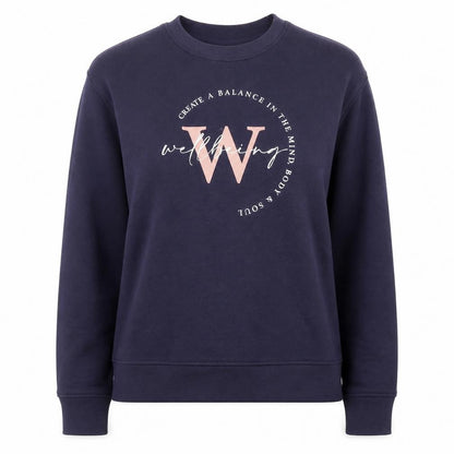 Front view of Primark women’s blue polyester pullover sweatshirt, size UK 10, pullover
