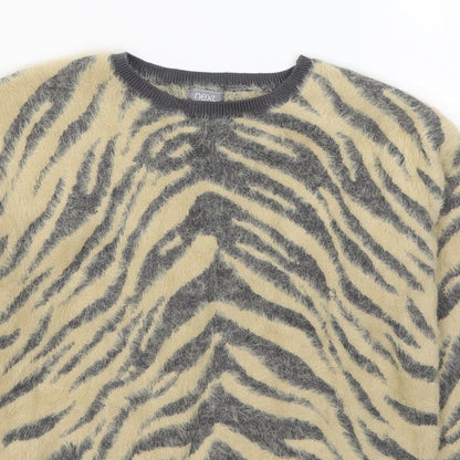 NEXT Girls Beige Round Neck Animal Print Nylon Pullover Jumper Size 8 Years  Pullover