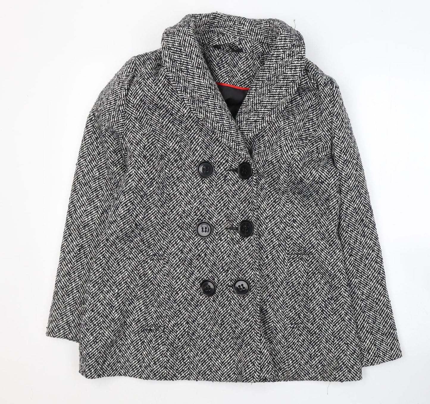 Classics Womens White Striped  Pea Coat Coat Size 12  Button