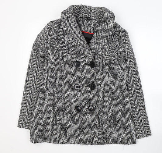 Classics Womens White Striped  Pea Coat Coat Size 12  Button