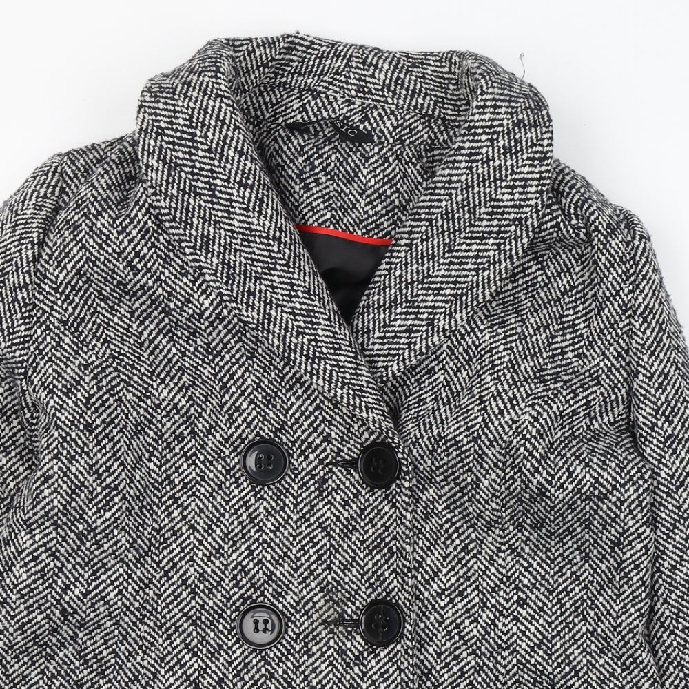 Classics Womens White Striped  Pea Coat Coat Size 12  Button