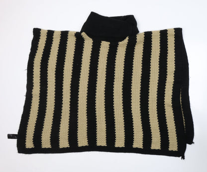 Pia Rossini Womens Black Roll Neck Striped Acrylic Cape Jumper One Size