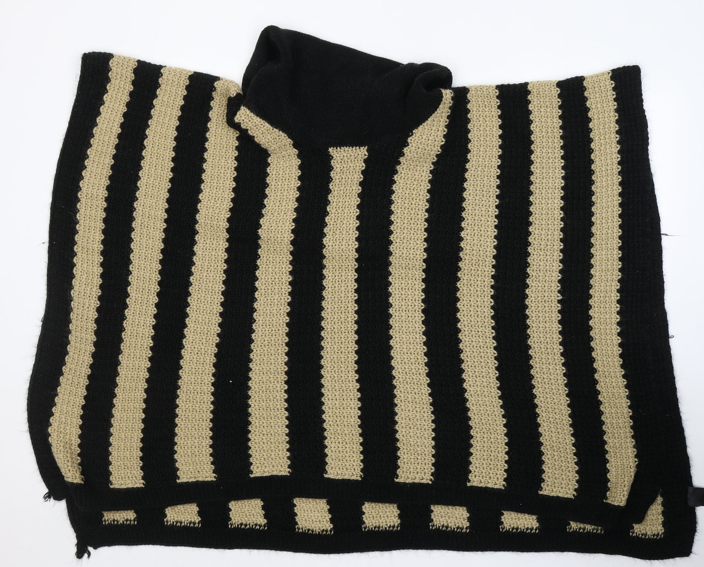 Pia Rossini Womens Black Roll Neck Striped Acrylic Cape Jumper One Size