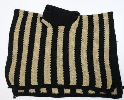Pia Rossini Womens Black Roll Neck Striped Acrylic Cape Jumper One Size
