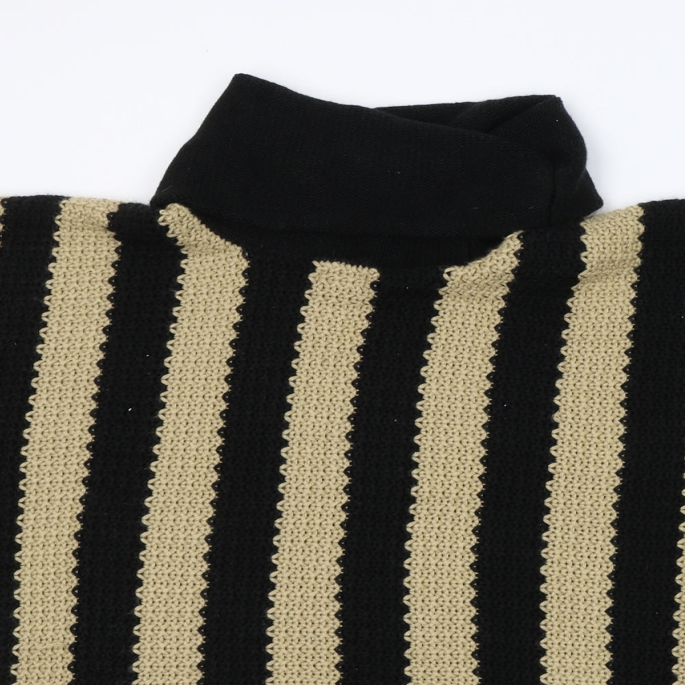 Pia Rossini Womens Black Roll Neck Striped Acrylic Cape Jumper One Size