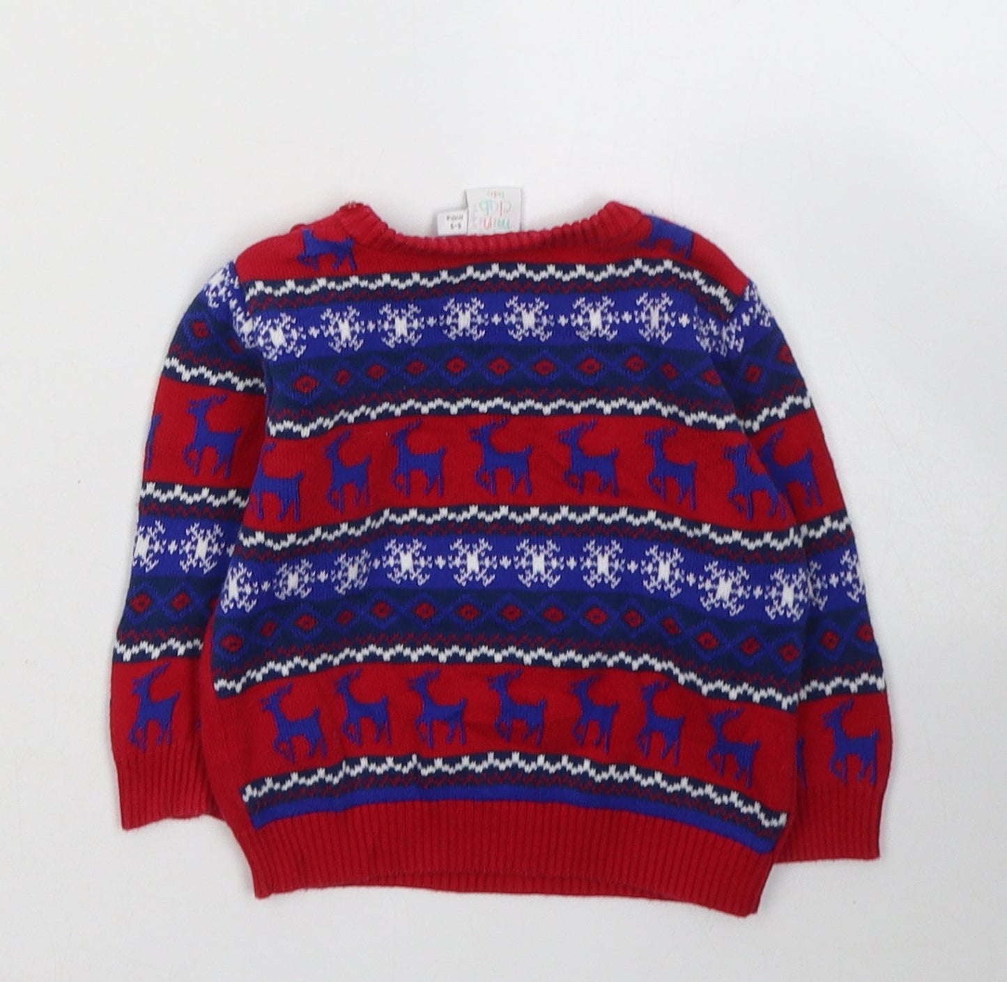 Mini Club Boys Red Geometric Acrylic Pullover Jumper Size 6-9 Months  Pullover - Christmas Jumper Reindeer