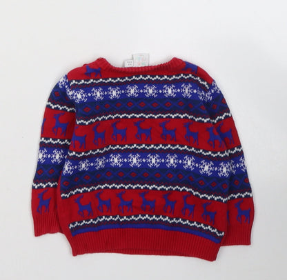 Mini Club Boys Red Geometric Acrylic Pullover Jumper Size 6-9 Months  Pullover - Christmas Jumper Reindeer