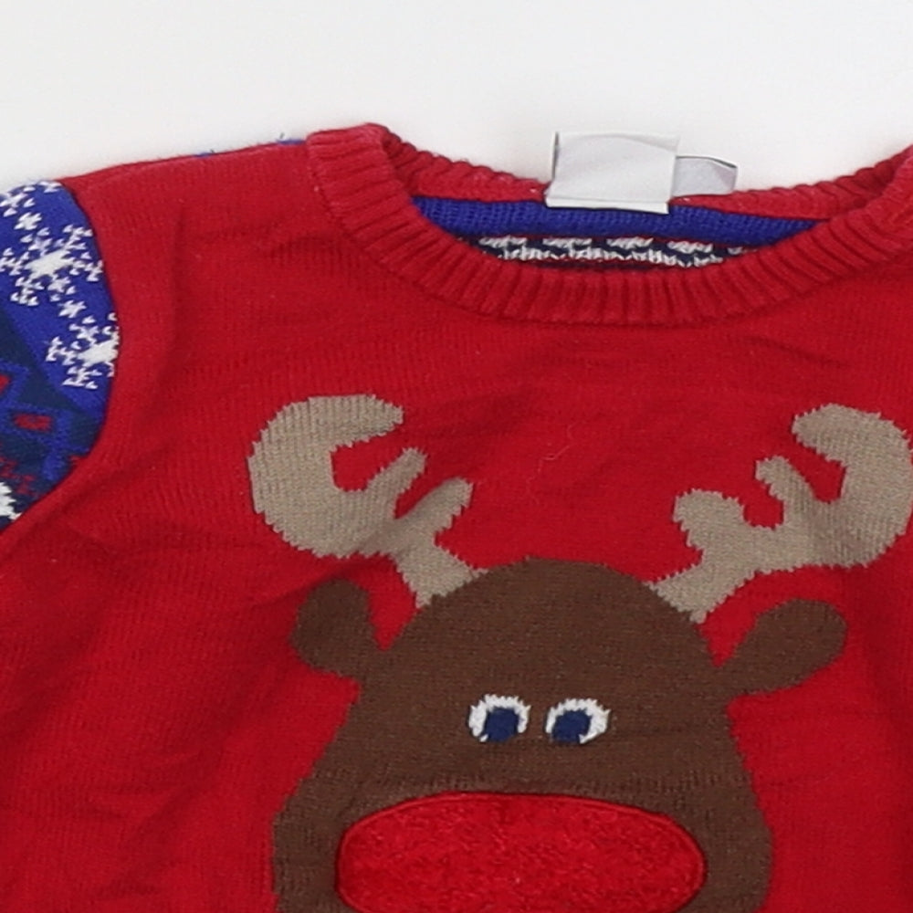 Mini Club Boys Red Geometric Acrylic Pullover Jumper Size 6-9 Months  Pullover - Christmas Jumper Reindeer