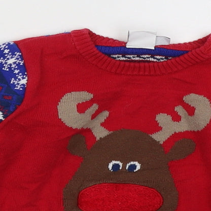 Mini Club Boys Red Geometric Acrylic Pullover Jumper Size 6-9 Months  Pullover - Christmas Jumper Reindeer