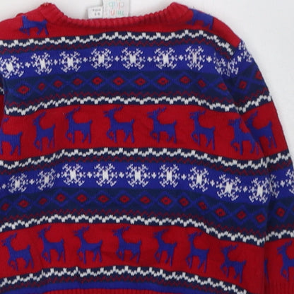 Mini Club Boys Red Geometric Acrylic Pullover Jumper Size 6-9 Months  Pullover - Christmas Jumper Reindeer