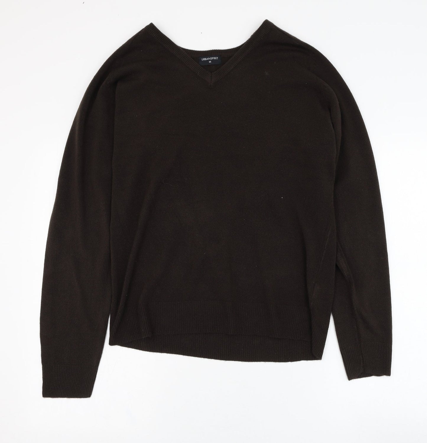 UrbanSpirit Mens Brown V-Neck  Acrylic Pullover Jumper Size M