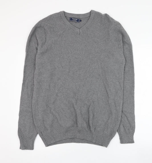 Debenhams Mens Grey V-Neck  Cotton Pullover Jumper Size S