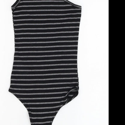 Primark Womens Black Striped Cotton Bodysuit One-Piece Size 4  Hook & Loop